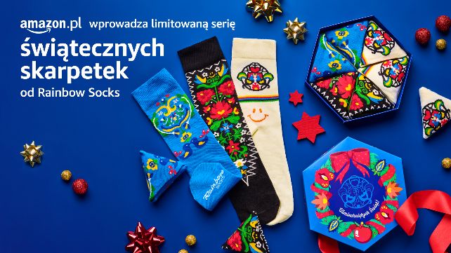 Amazon.pl tworzy limitowaną serię świątecznych skarpetek z polskim producentem Rainbow Socks i przeznacza cały dochód z ich sprzedaży na cele charytatywne